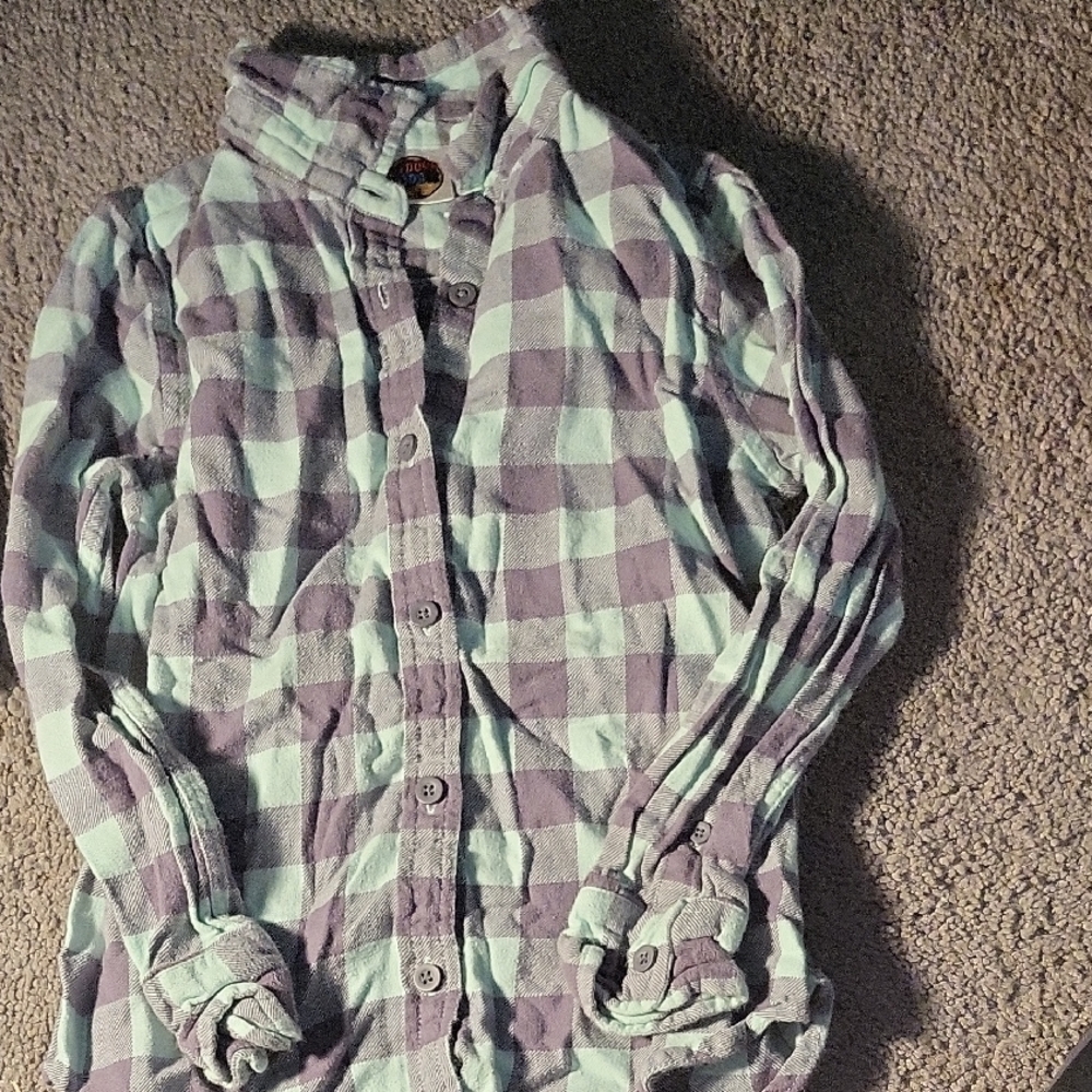 Kids Checkered Button Down Shirt in Lavender and Mint